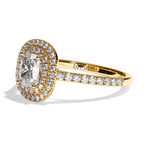 Bague solitaire halo diamant coussin or blanc - Eblouissante