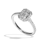 Bague solitaire halo diamant émeraude or blanc - Amoureuse pavée