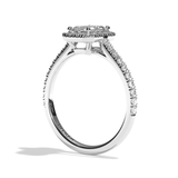 Bague solitaire halo diamant émeraude or blanc - Amoureuse pavée