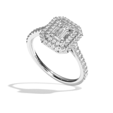 Bague solitaire halo diamant émeraude or blanc - Eblouissante