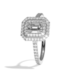 Bague solitaire halo diamant émeraude or blanc - Eblouissante