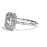 Bague solitaire halo diamant émeraude or blanc - Eblouissante