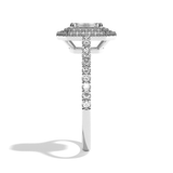 Bague solitaire halo diamant émeraude or blanc - Eblouissante