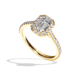 Bague solitaire halo diamant émeraude or blanc - Amoureuse pavée