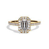 Bague solitaire halo diamant émeraude or blanc - Amoureuse pavée