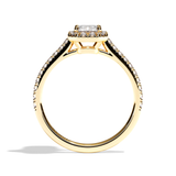 Bague solitaire halo diamant émeraude or blanc - Amoureuse pavée