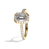 Bague solitaire halo diamant émeraude or blanc - Amoureuse pavée