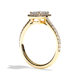 Bague solitaire halo diamant émeraude or blanc - Amoureuse pavée