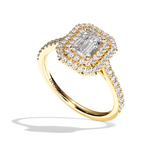 Bague solitaire halo diamant émeraude or blanc - Eblouissante