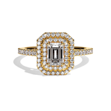 Bague solitaire halo diamant émeraude or blanc - Eblouissante