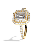 Bague solitaire halo diamant émeraude or blanc - Eblouissante