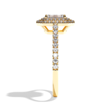 Bague solitaire halo diamant émeraude or blanc - Eblouissante