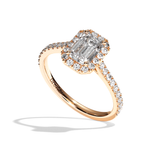 Bague solitaire halo diamant émeraude or blanc - Amoureuse pavée