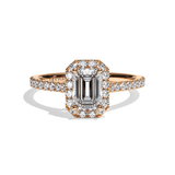 Bague solitaire halo diamant émeraude or blanc - Amoureuse pavée