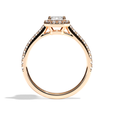 Bague solitaire halo diamant émeraude or blanc - Amoureuse pavée