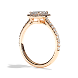 Bague solitaire halo diamant émeraude or blanc - Amoureuse pavée