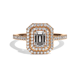 Bague solitaire halo diamant émeraude or blanc - Eblouissante