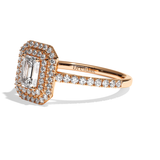 Bague solitaire halo diamant émeraude or blanc - Eblouissante