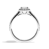 Bague solitaire halo diamant émeraude or blanc - Amoureuse pavée