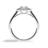 Bague solitaire halo diamant émeraude or blanc - Eblouissante
