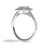 Bague solitaire halo diamant émeraude or blanc - Eblouissante