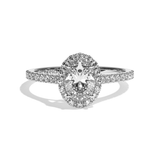Bague solitaire halo diamant oval or rose - Amoureuse pavée