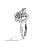 Bague solitaire halo diamant oval or rose - Amoureuse pavée