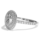 Bague solitaire halo diamant oval or blanc - Eblouissante