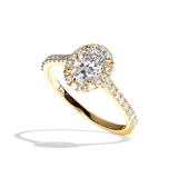 Bague solitaire halo diamant oval or rose - Amoureuse pavée