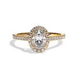 Bague solitaire halo diamant oval or rose - Amoureuse pavée