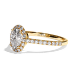 Bague solitaire halo diamant oval or rose - Amoureuse pavée