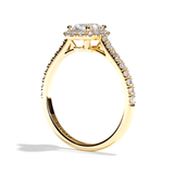 Bague solitaire halo diamant oval or rose - Amoureuse pavée
