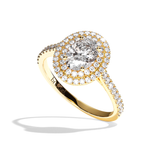 Bague solitaire halo diamant oval or blanc - Eblouissante