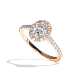 Bague solitaire halo diamant oval or rose - Amoureuse pavée