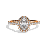Bague solitaire halo diamant oval or rose - Amoureuse pavée