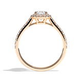 Bague solitaire halo diamant oval or rose - Amoureuse pavée