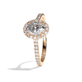 Bague solitaire halo diamant oval or rose - Amoureuse pavée