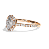 Bague solitaire halo diamant oval or rose - Amoureuse pavée