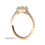 Bague solitaire halo diamant oval or rose - Amoureuse pavée