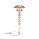 Bague solitaire halo diamant oval or rose - Amoureuse pavée