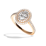 Bague solitaire halo diamant oval or blanc - Eblouissante