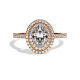 Bague solitaire halo diamant oval or blanc - Eblouissante