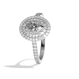Bague solitaire halo diamant oval or blanc - Eblouissante