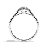 Bague solitaire halo diamant poire or blanc - Amoureuse pavée