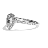 Bague solitaire halo diamant poire or blanc - Amoureuse pavée
