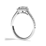 Bague solitaire halo diamant poire or blanc - Amoureuse pavée