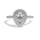 Bague solitaire halo diamant poire or blanc - Eblouissante