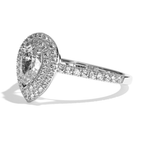 Bague solitaire halo diamant poire or blanc - Eblouissante