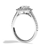 Bague solitaire halo diamant poire or blanc - Eblouissante