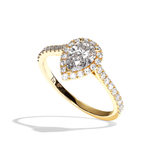 Bague solitaire halo diamant poire or blanc - Amoureuse pavée